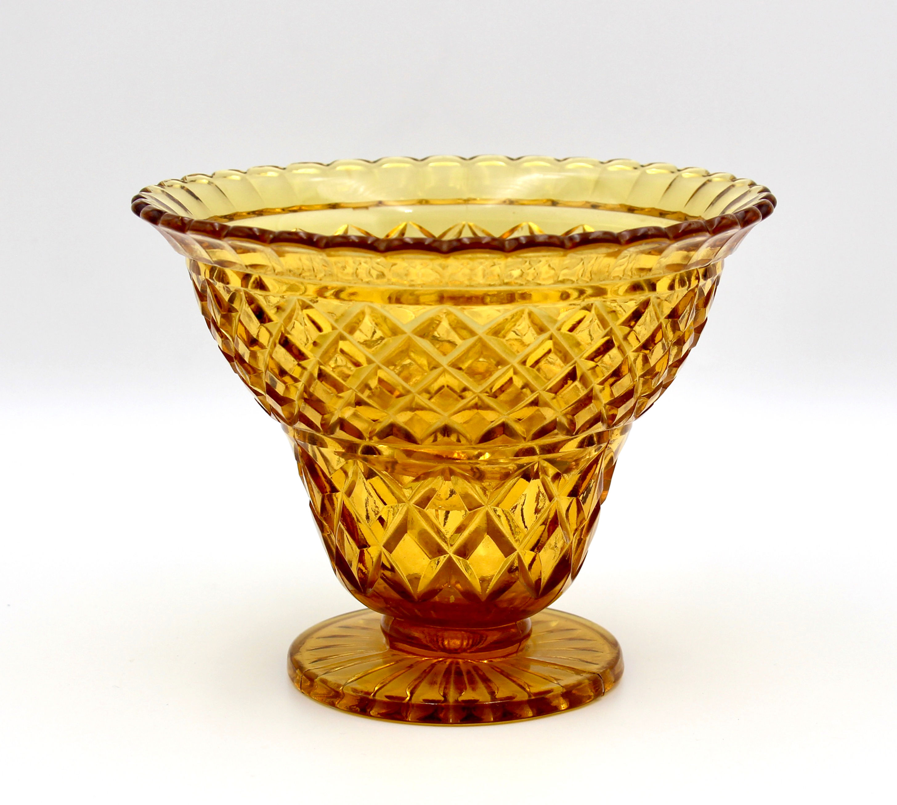 Vintage Amber Depression Glass Vase with Frog Insert