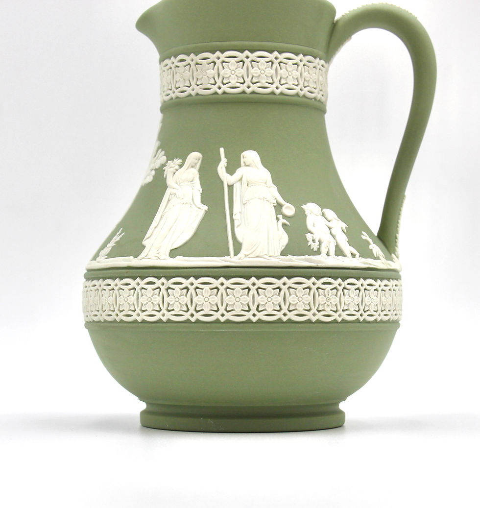 Thumbnail: Vintage WEDGWOOD Sage Green Jasperware Grecian Jug - 15.5cm