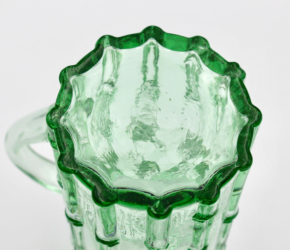 Thumbnail: Vintage Green Art Glass Jug with Bamboo Pattern - 25cm