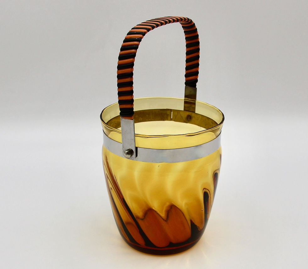 Thumbnail: Vintage Amber Glass Ice Bucket with Swing Handle