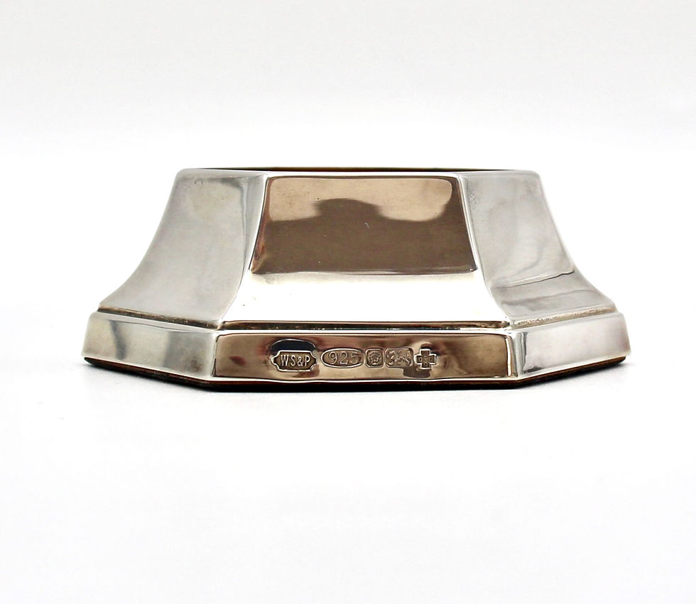 Thumbnail: Boxed Vintage English Hallmarked Sterling Silver and Glass Hexagonal Shaped Vase