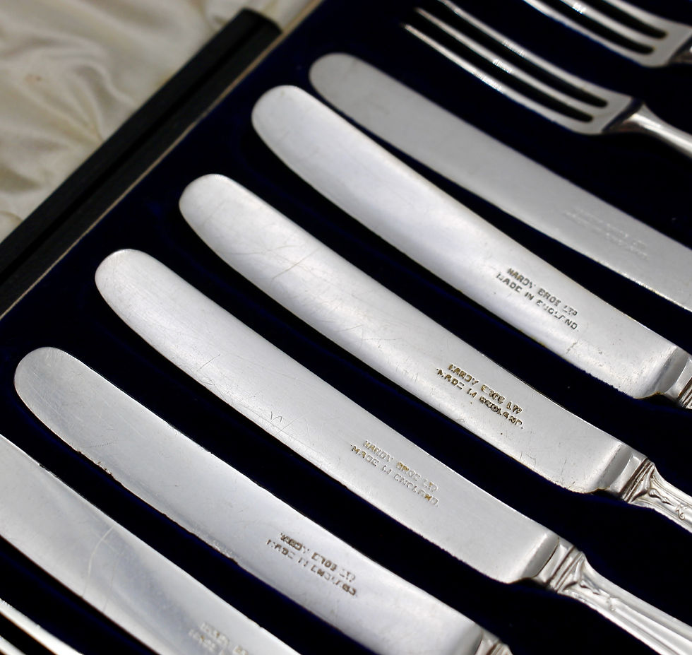 Thumbnail: Vintage Boxed Silver Plate Fruit/Dessert HARDY BROTHERS Cutlery Set