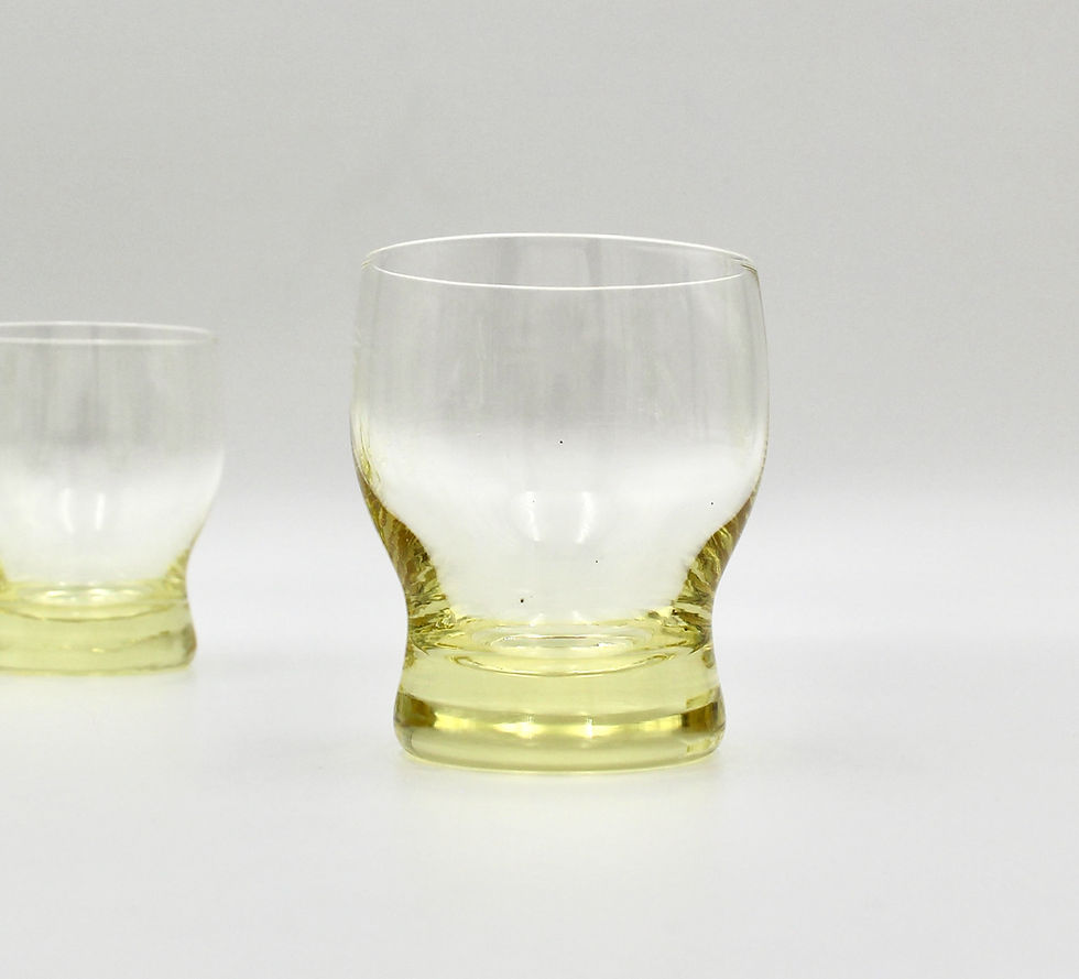 Thumbnail: Vintage Citrine/Yellow Glass Decanter with 6 Matching Glasses