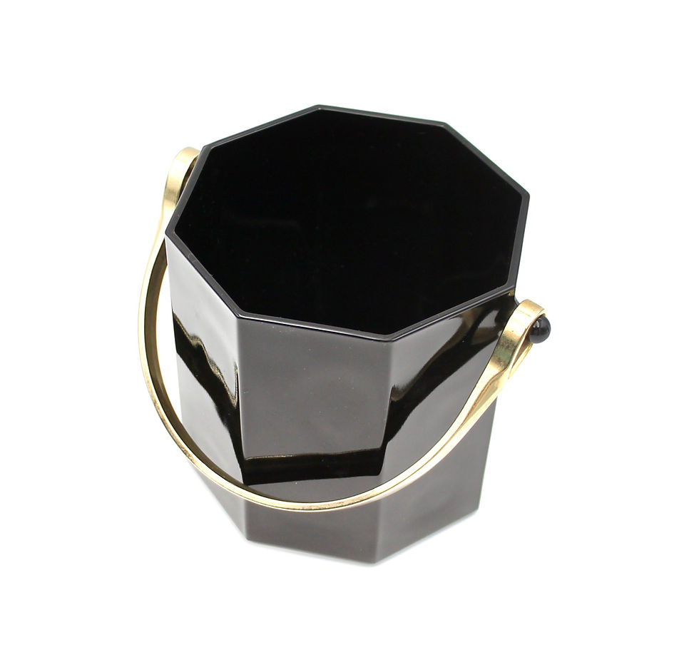 Thumbnail: Vintage French LUMINARC 'Octime' Geometric Black Glass Ice Bucket