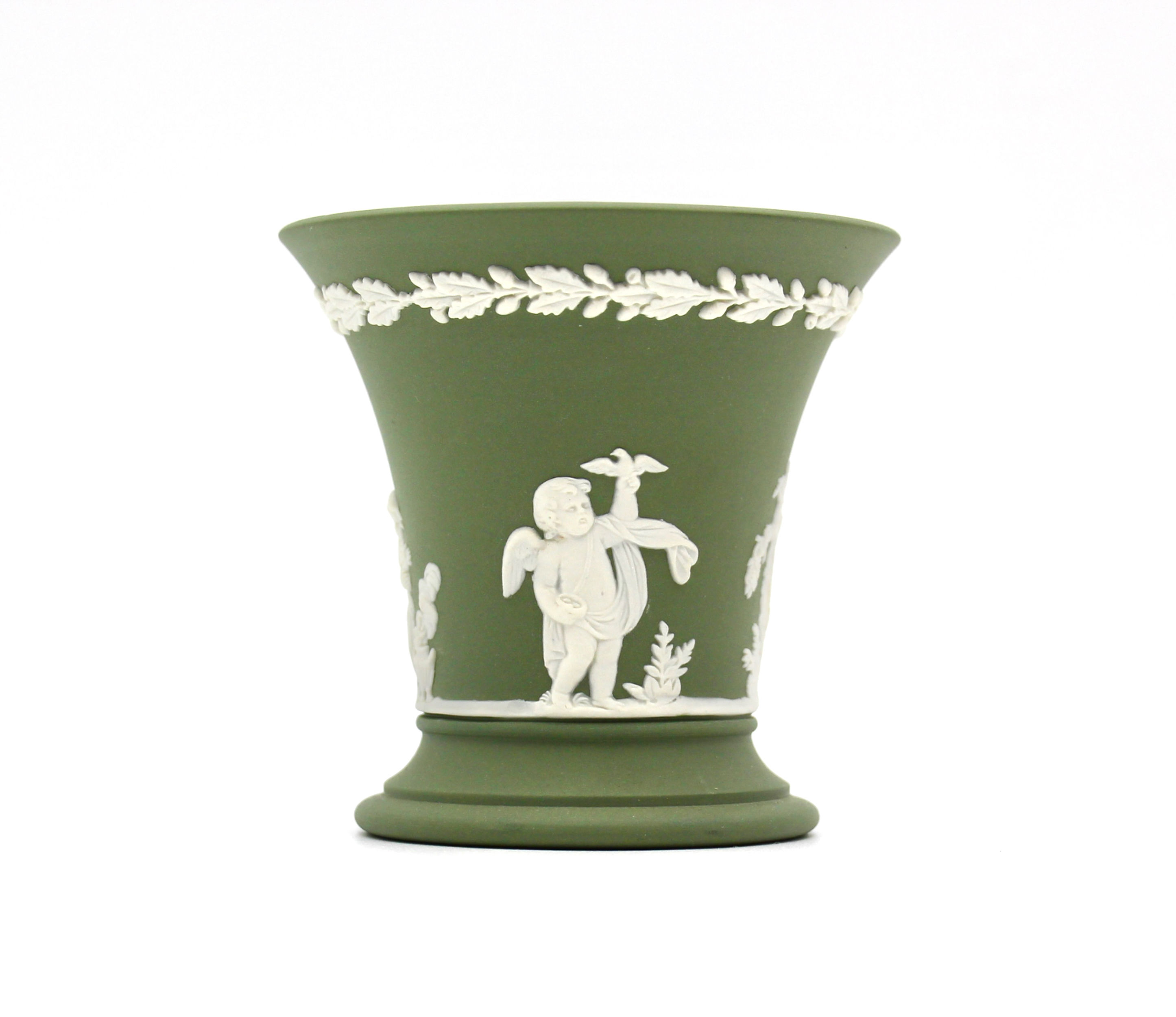 Vintage WEDGWOOD Sage Green Jasperware Small Posy Vase - 8.5cm
