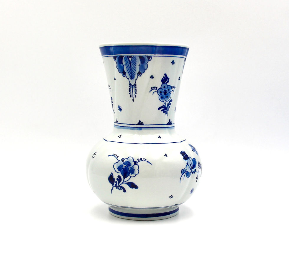 Thumbnail: Vintage ROYAL DELFT 1989 Hand-Painted Blue & White Vase - 21cm