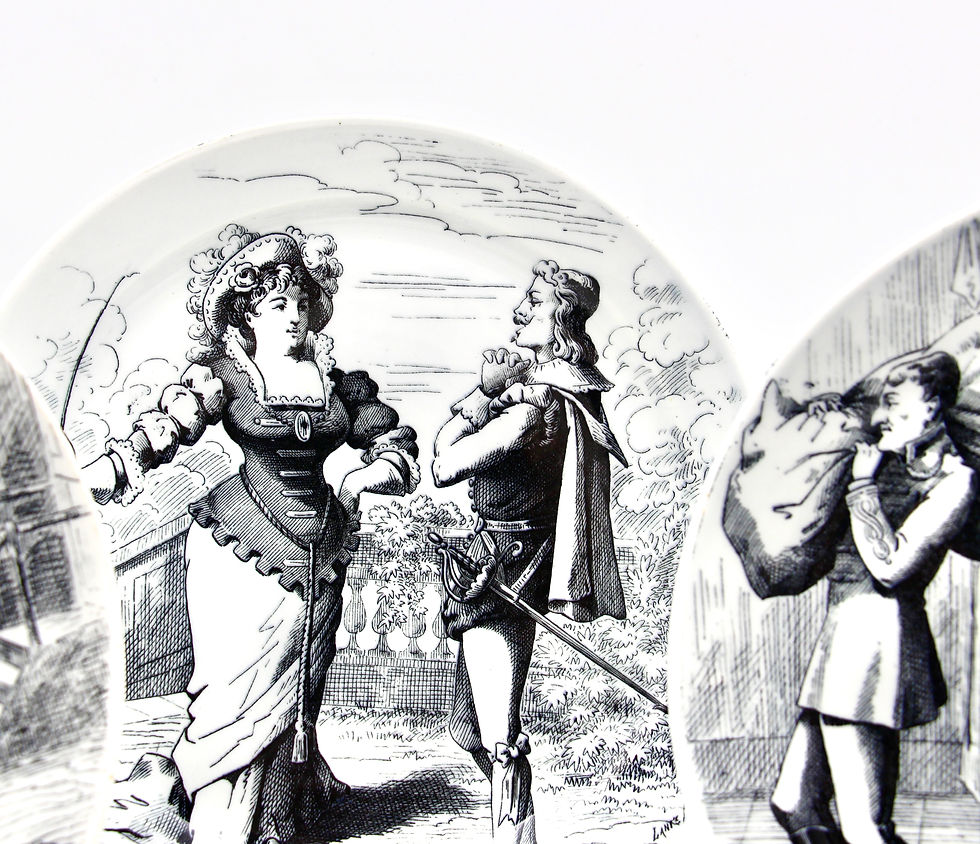 Thumbnail: Antique French 19th Century CREIL ET MONTEREAU Black & White Earthenware Plates