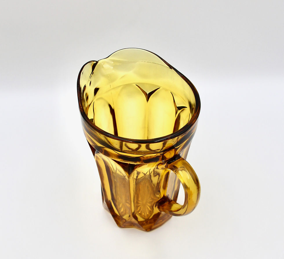 Thumbnail: Vintage Amber Pressed Glass Jug with 3 Matching Glasses
