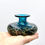 Thumbnail: Small Vintage Signed MDINA Glass of Malta "Blue Crizzle" Squat Vase - 5.5cm