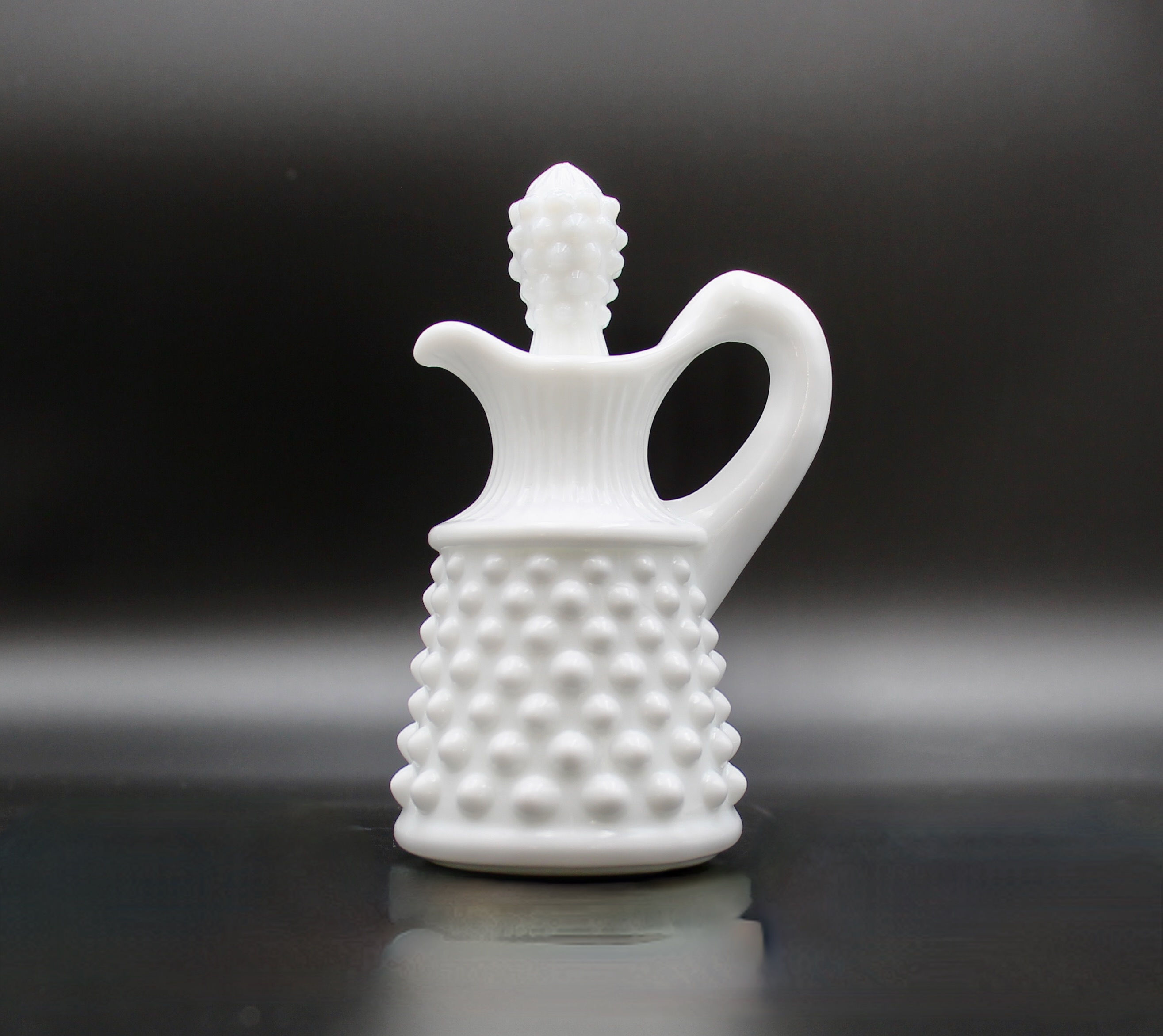 Small Vintage FENTON Hobnail Milk Glass Cruet with Stopper