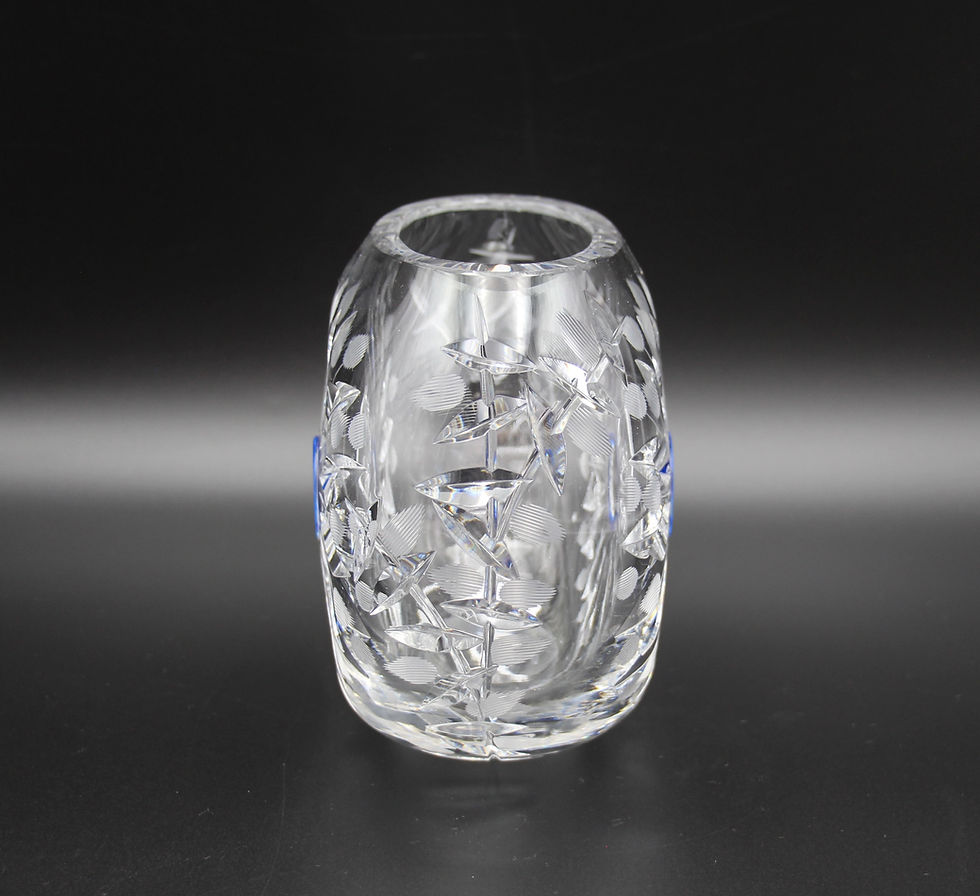 Thumbnail: Vintage Handblown Cut Crystal Vase with Blue Centre Detail
