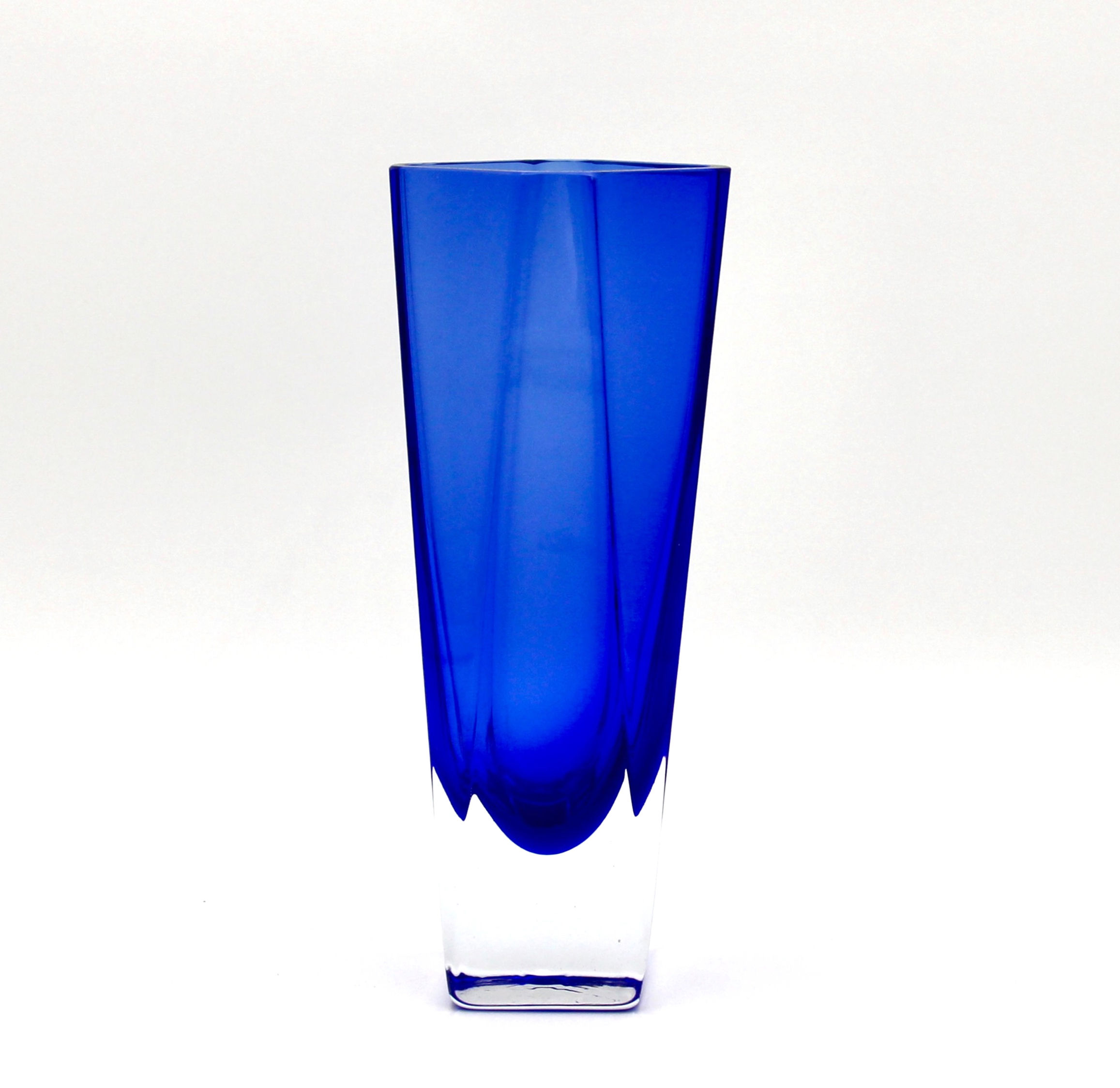 Blue Sommerso Faceted Art Glass Vase