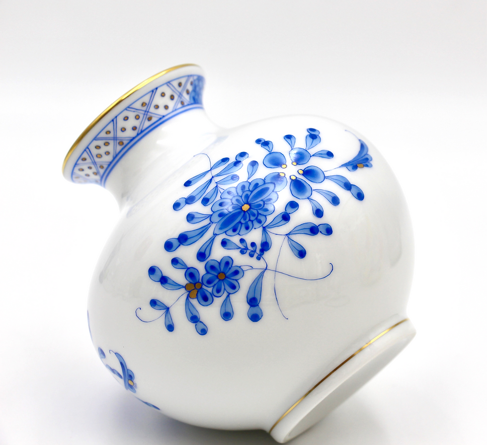 Thumbnail: Rare Vintage HEREND 175th Anniversary Hand-Painted 'Waldstein Blue' Small Vase