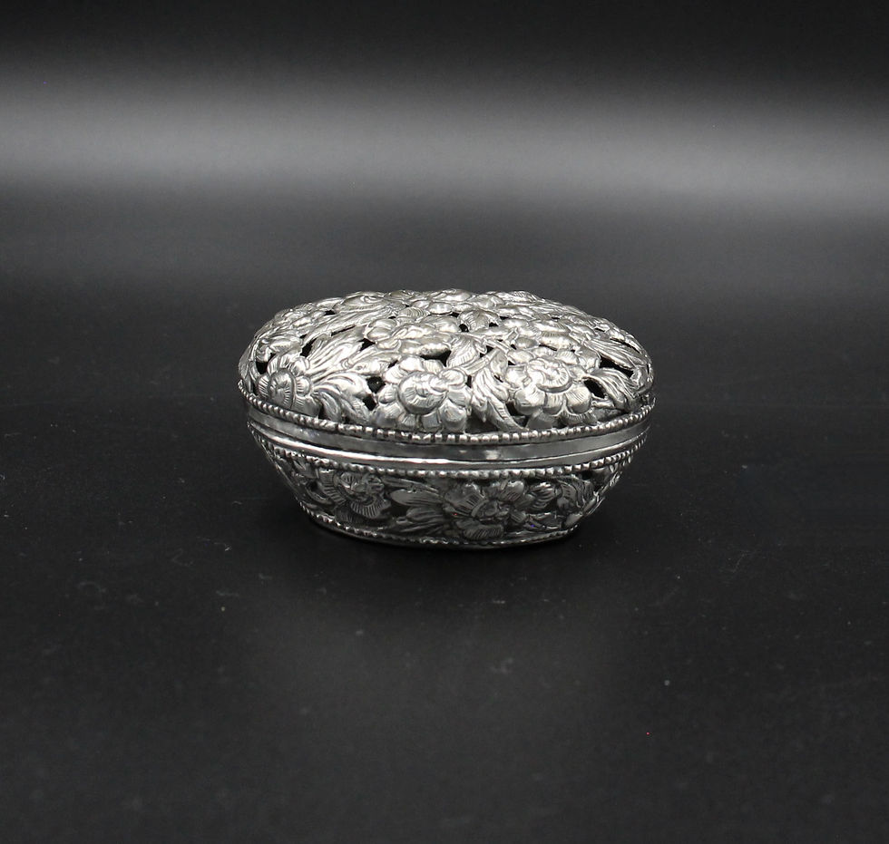 Thumbnail: Vintage Oriental Trinket Box with Pierced Floral Decoration