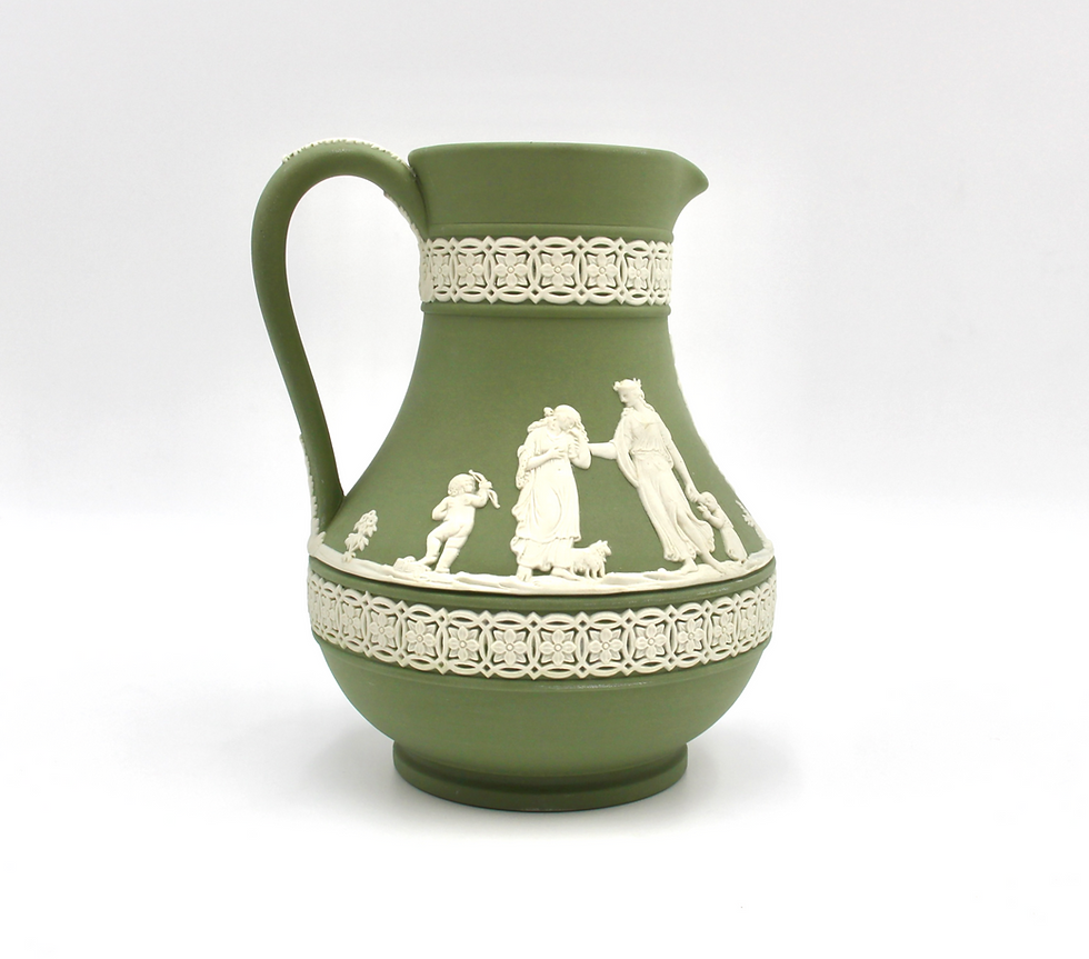 Thumbnail: Vintage WEDGWOOD Sage Green Jasperware Grecian Jug - 15.5cm