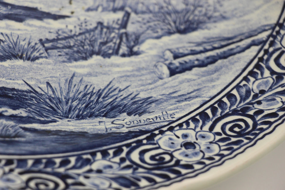 Thumbnail: Vintage Oversized DELFT Blue and White Plate "Sonneville" - slight imperfection