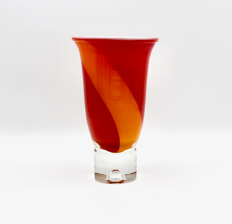 Thumbnail: Orange & Red Cased Art Glass Vase with Heavy Clear Base - 24cm