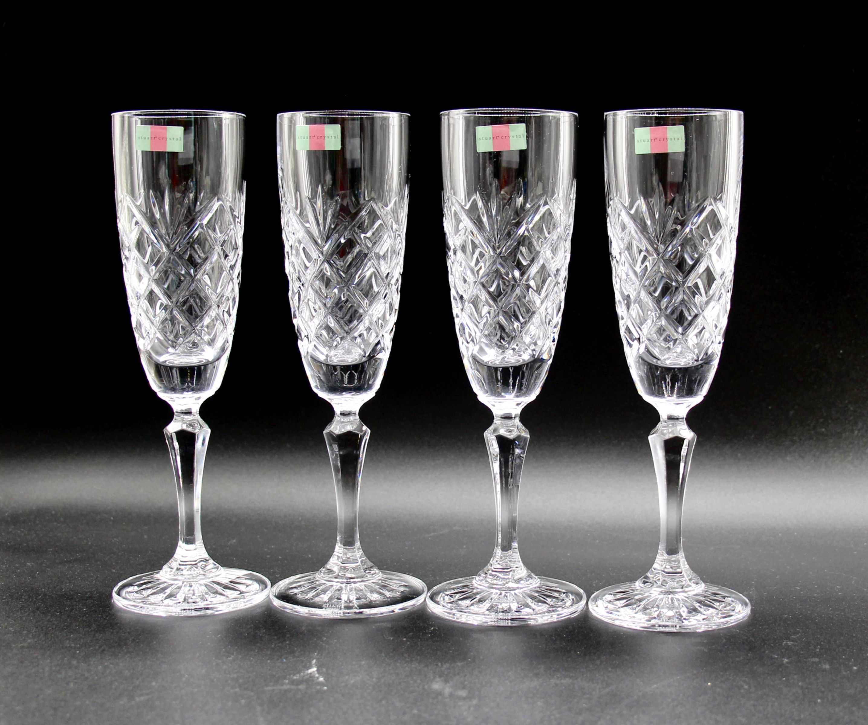STUART CRYSTAL 'York' Set of 4 Champagne Flutes - New in Box