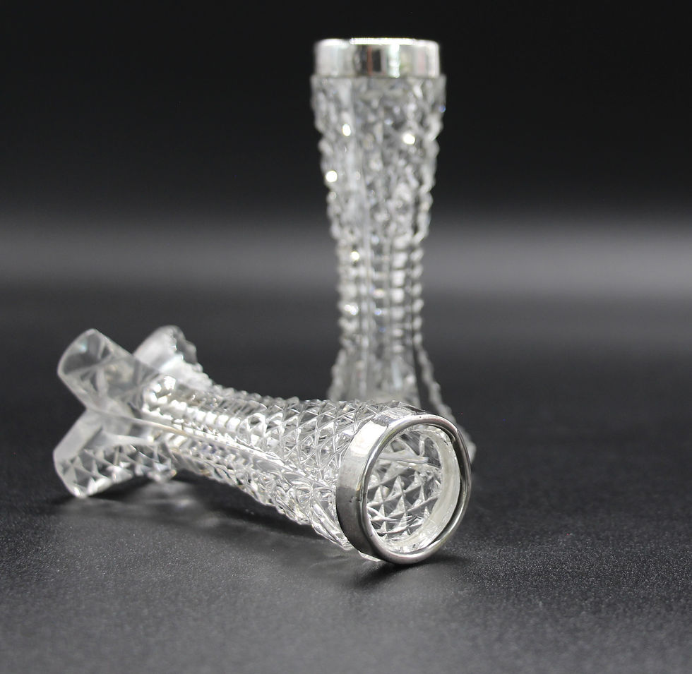 Thumbnail: Antique Sterling Silver & Cut Glass Pair Bud Vases by CC MAY & SONS circa 1900