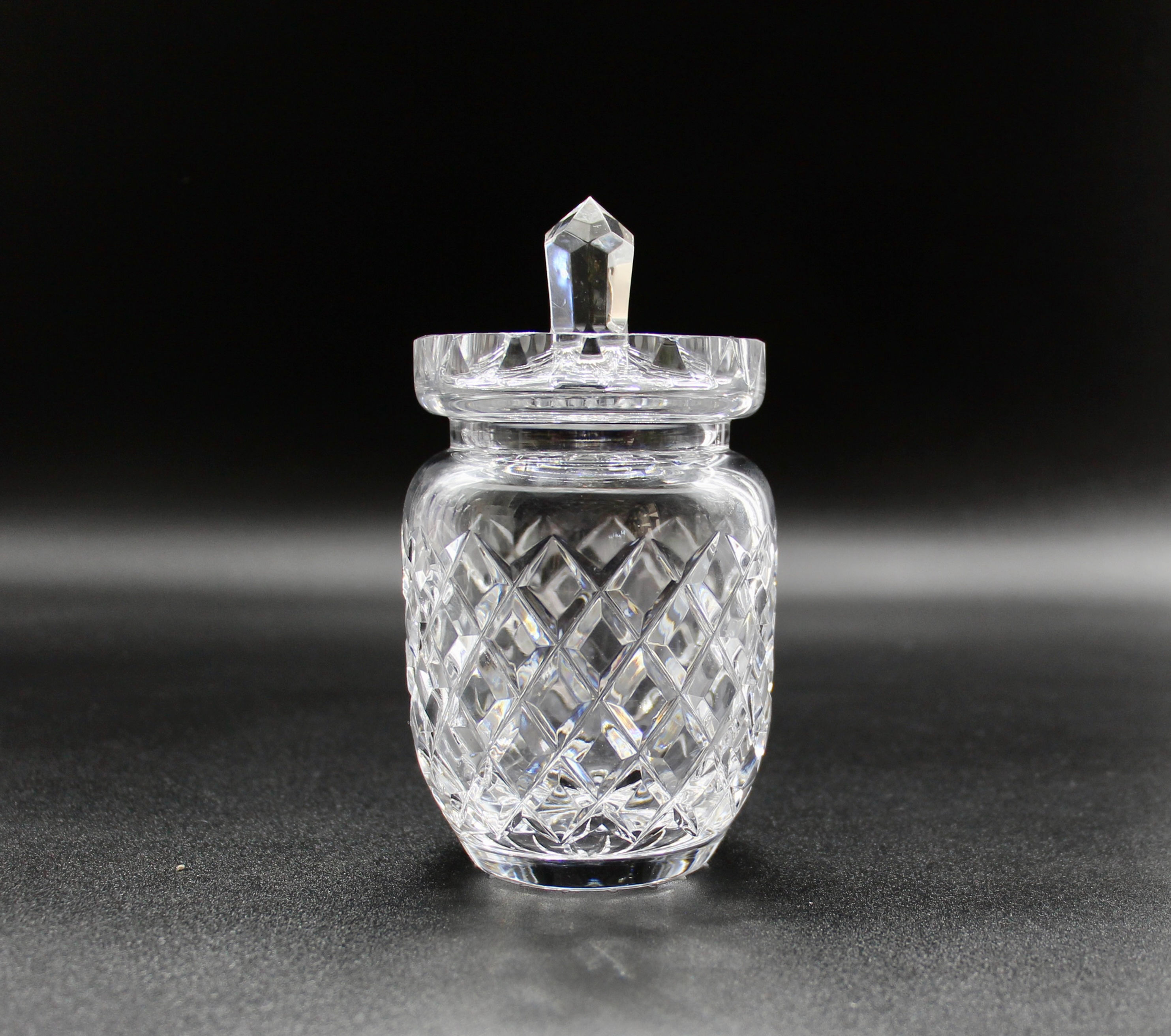 Vintage Cut Crystal Diamond Pattern Lidded Jam or Honey Pot