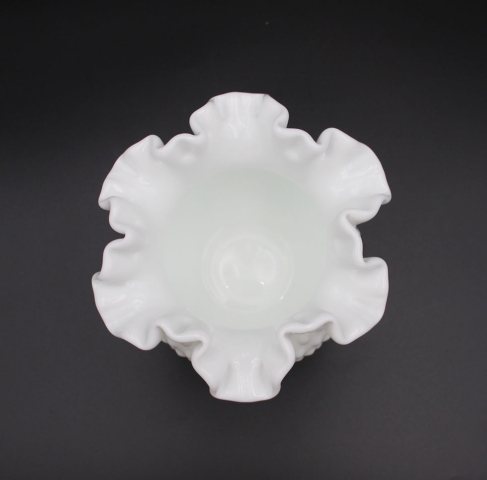 Thumbnail: Vintage FENTON Milk Glass Hobnail Ruffled Vase - 13cm