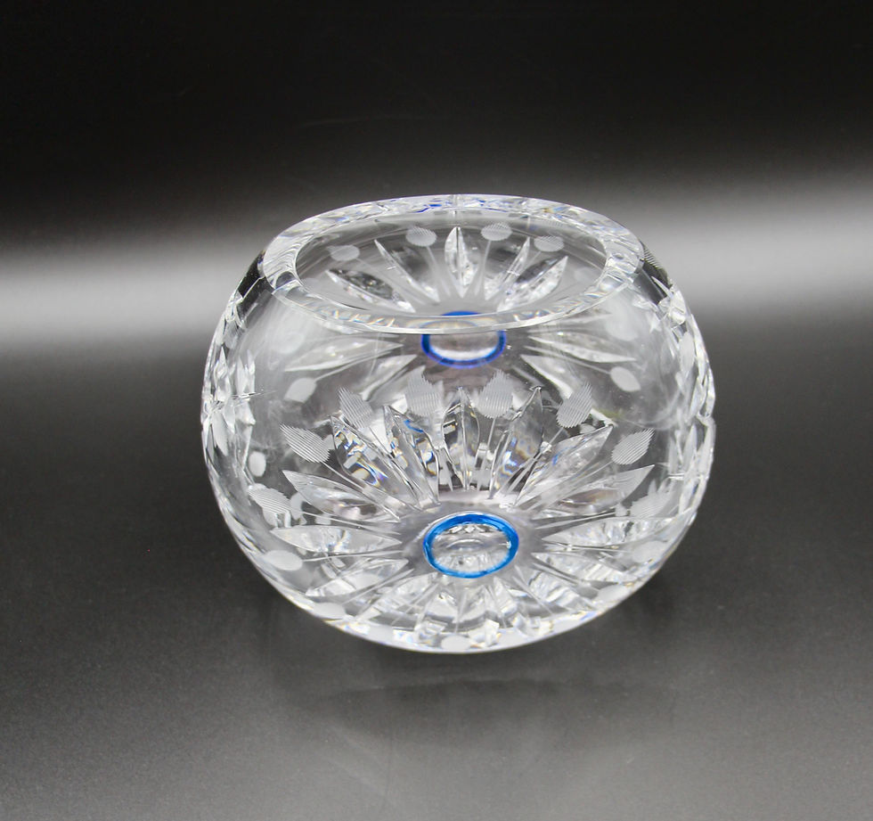 Thumbnail: Vintage Handblown Cut Crystal Vase with Blue Centre Detail
