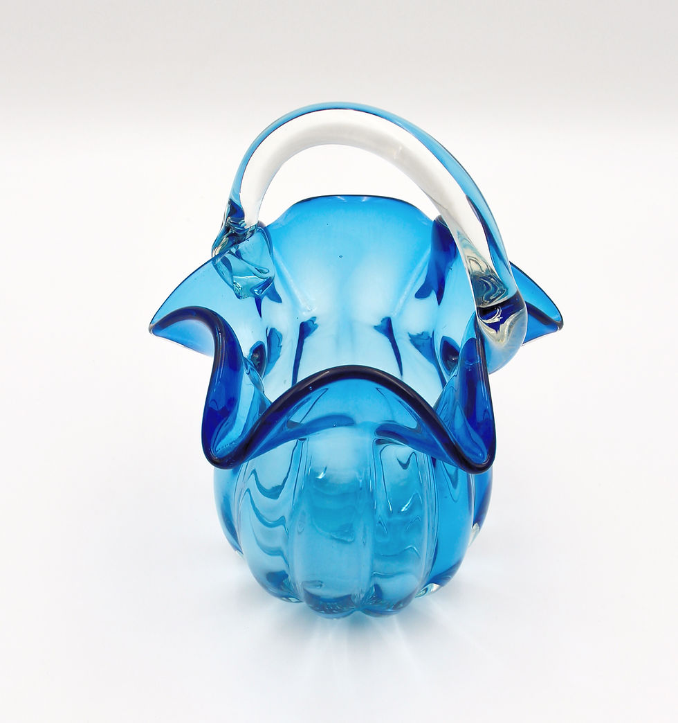 Thumbnail: Vintage Handblown Art Glass Basket with Ruffled Rim