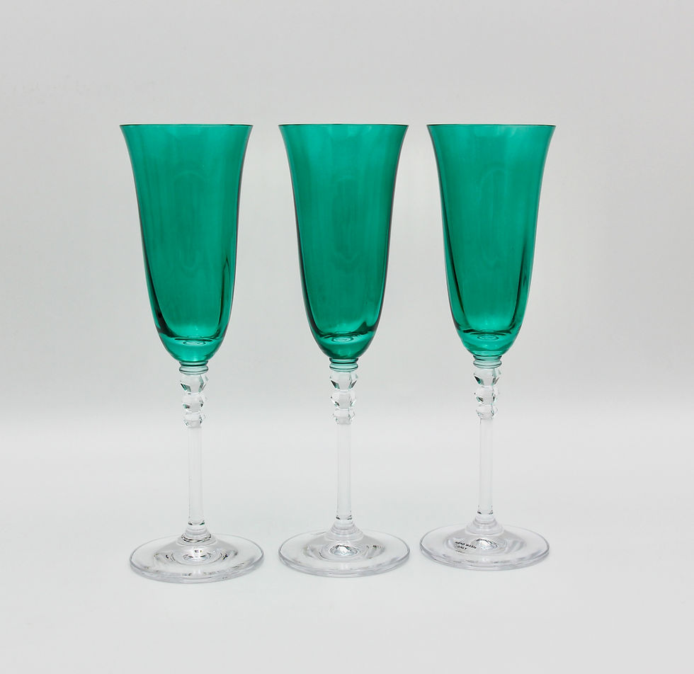 Thumbnail: 6 Handblown Vintage MIKASA 'Sonnet' Emerald Green Optic Champagne Flutes
