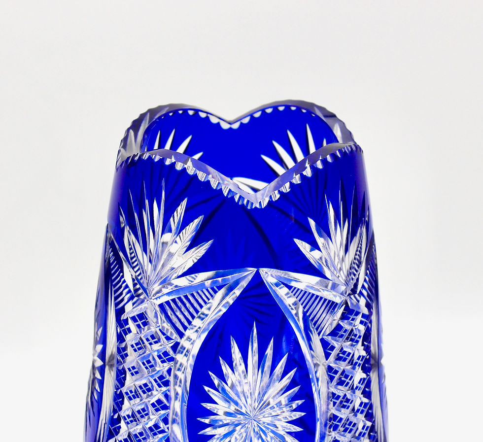 Thumbnail: Tall Vintage Bohemian Cobalt Blue Cut to Clear Crystal Vase - 32.5cm
