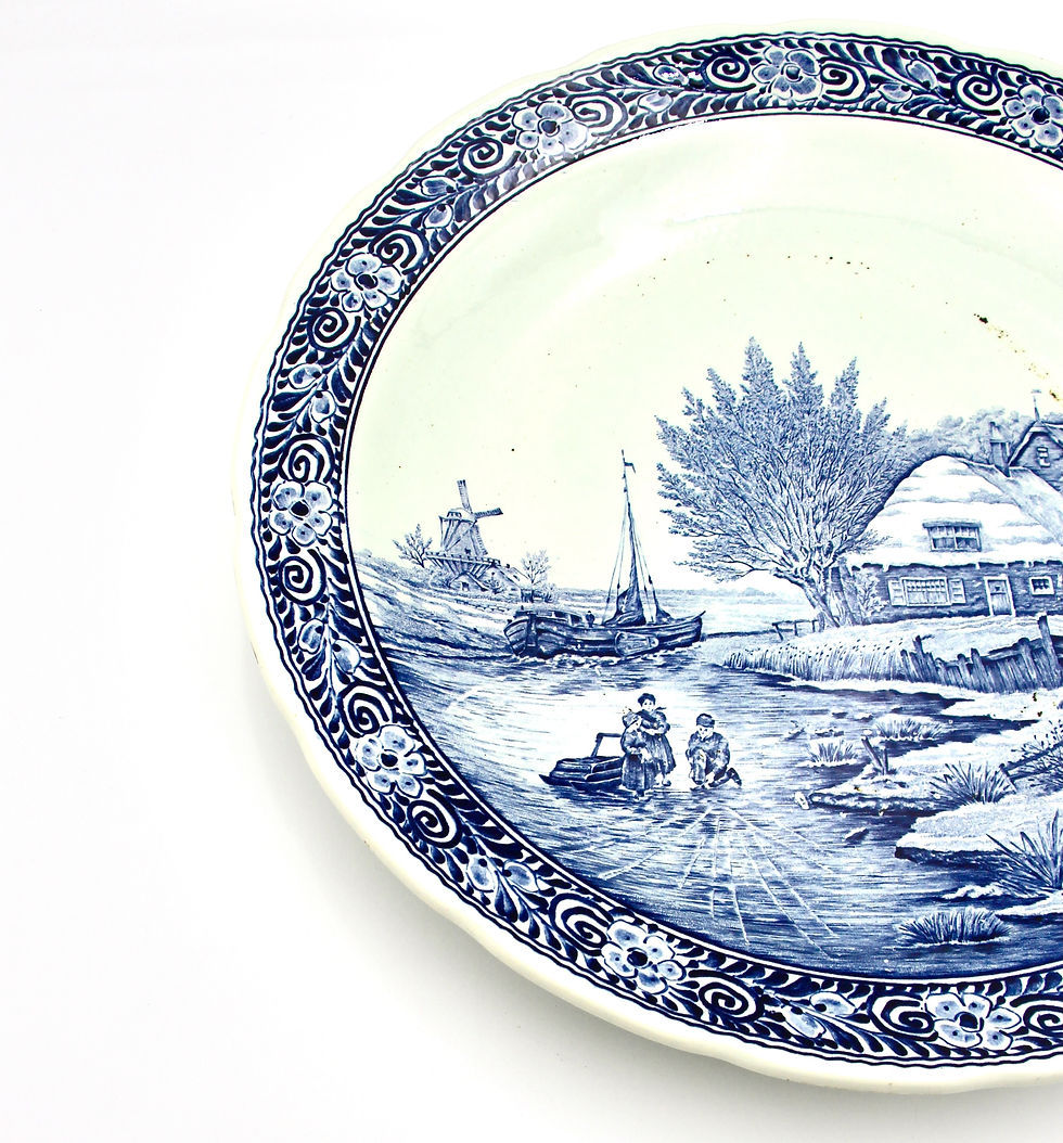 Thumbnail: Vintage Oversized DELFT Blue and White Plate "Sonneville" - slight imperfection