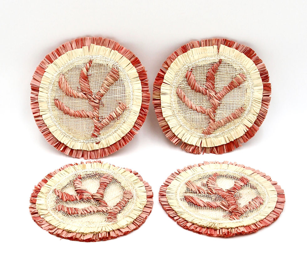 Thumbnail: Set of 4 JOANNA BUCHANAN Ruffle Edge Straw Coasters - New in packaging