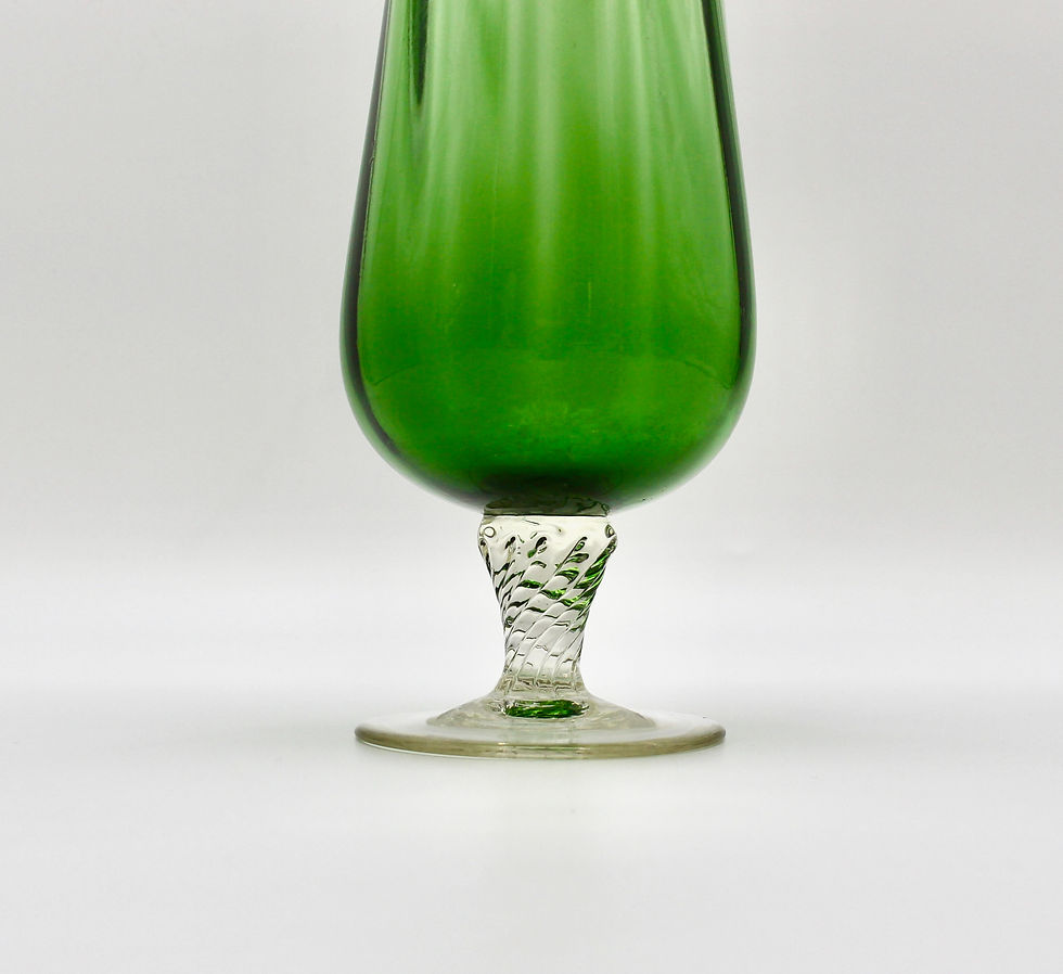 Thumbnail: Tall Vintage Green Optic Art Glass Footed Vase - 27cm