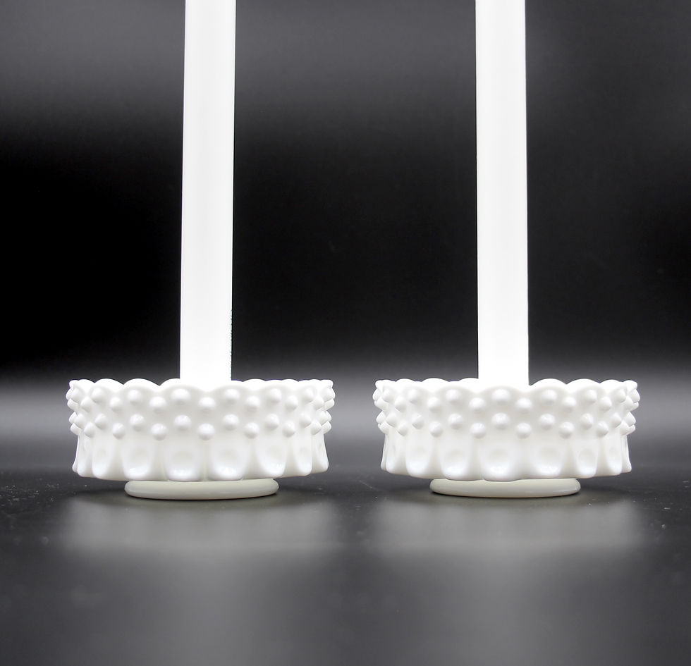 Thumbnail: Pair of Vintage FENTON Hobnail Milk Glass Candle Holders