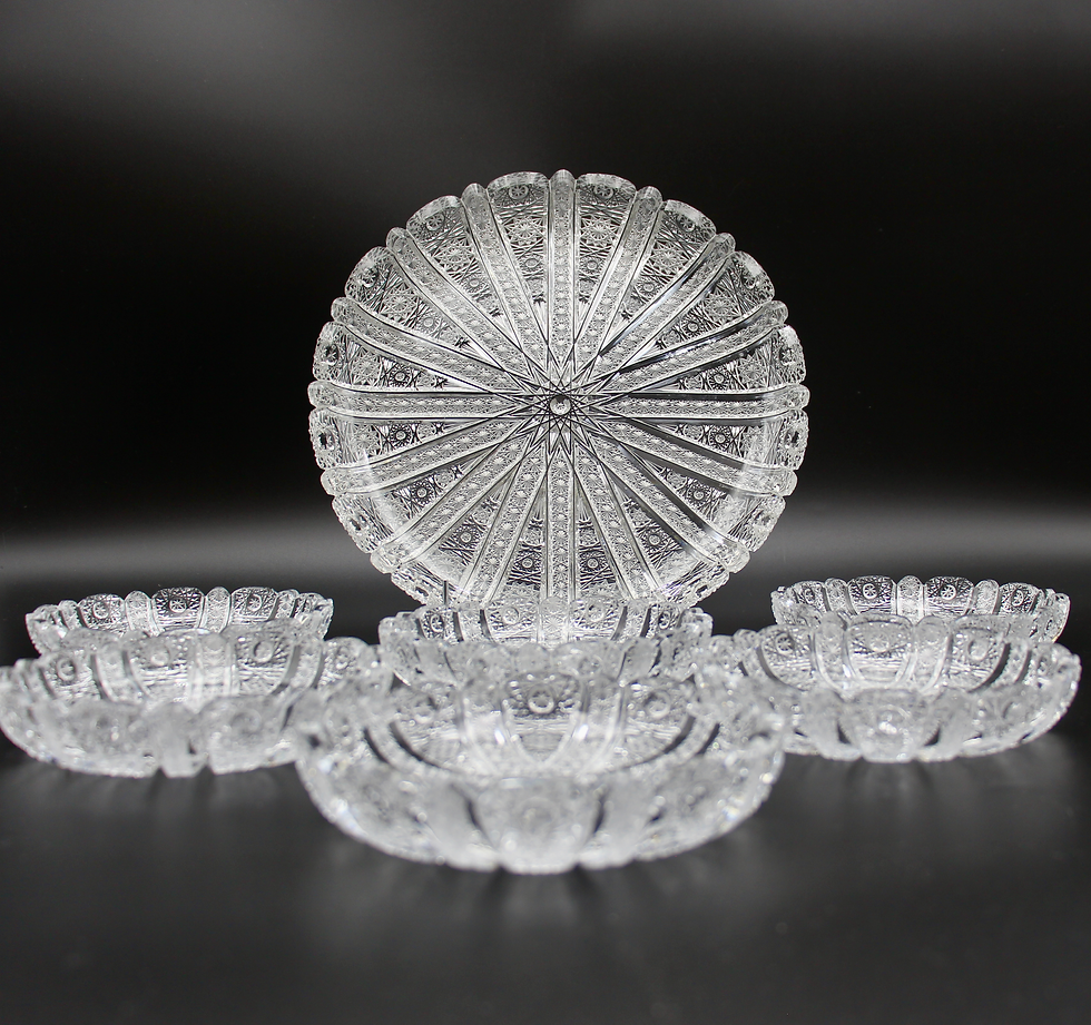 Thumbnail: Vintage Hand Cut Lead Crystal 'Queens Lace' Serving Plate & 6 Matching Smaller