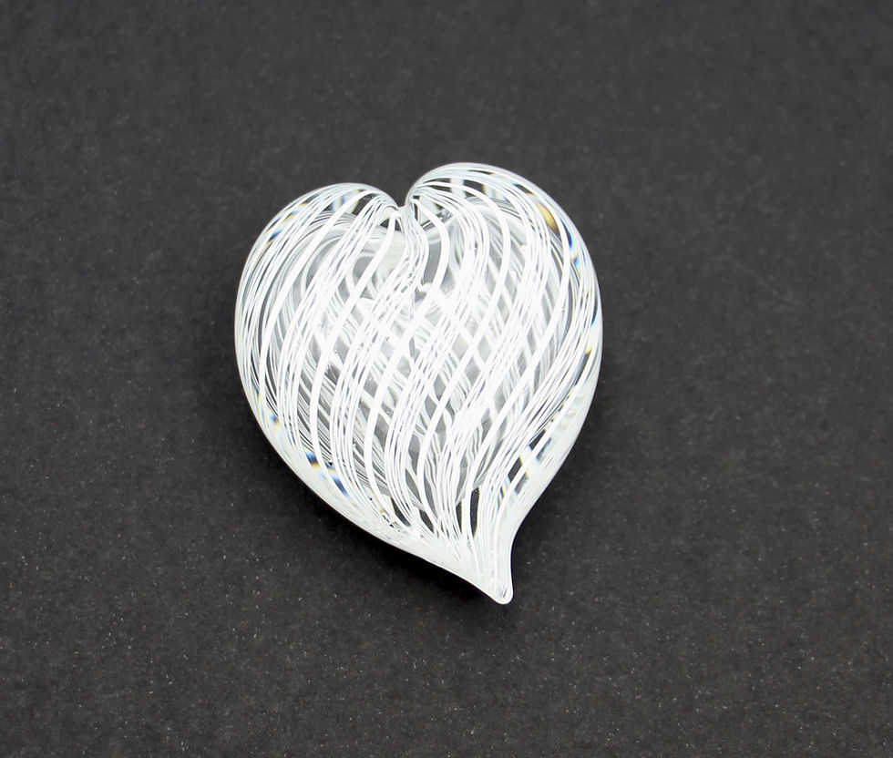 Thumbnail: Small White Art Glass Latticino Heart Shaped Paperweight