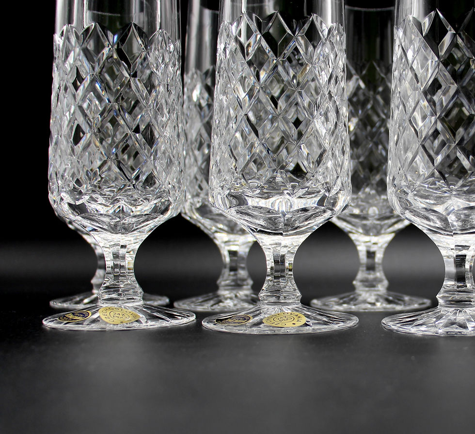 Thumbnail: Vintage Czech BOHEMIA Set of 6 Hand Cut Lead Crystal Glasses