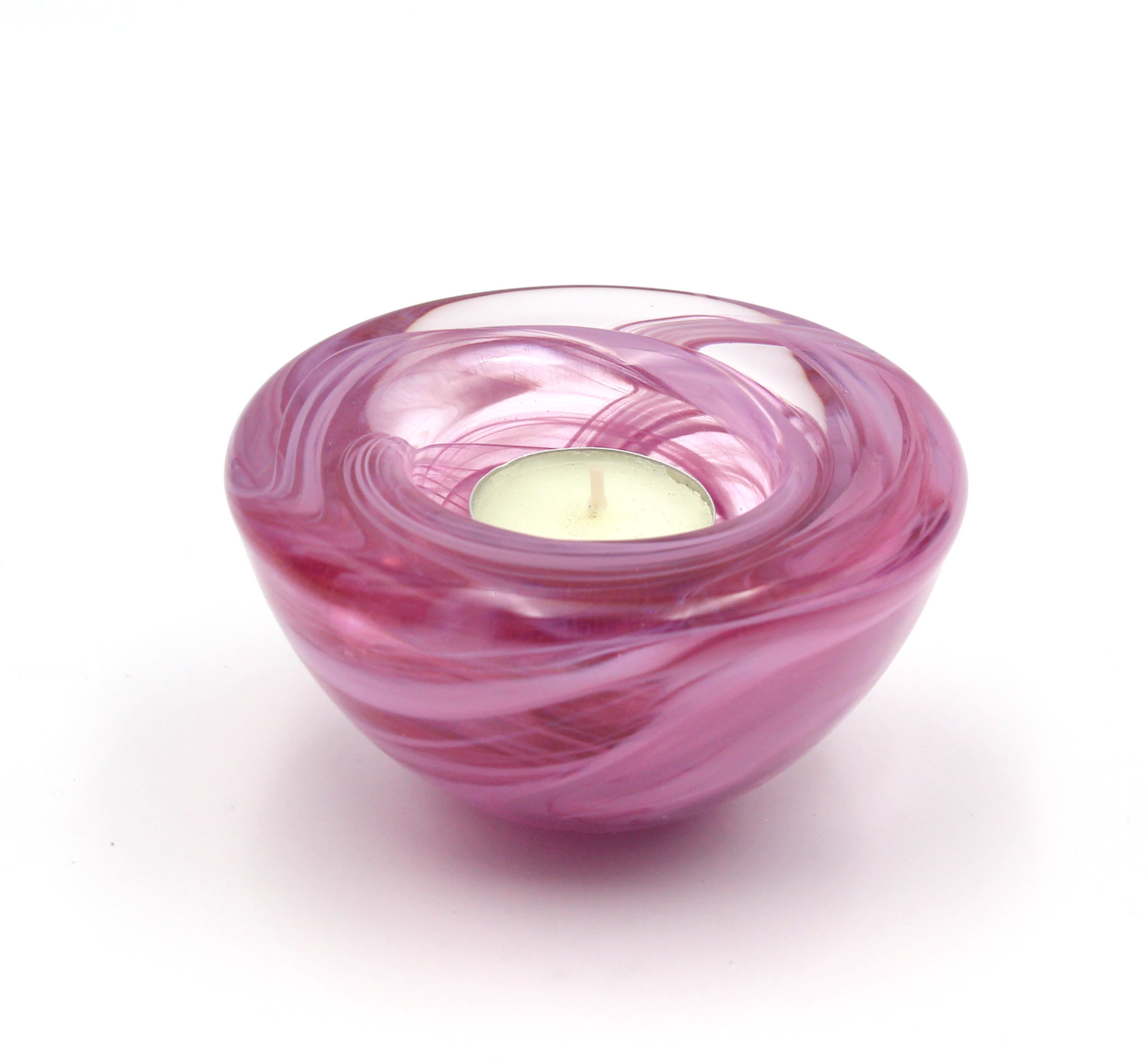 KOSTA BODA Sweden 'Atoll' Pink Art Glass Tealight Holder Designed by Anna Ehrner