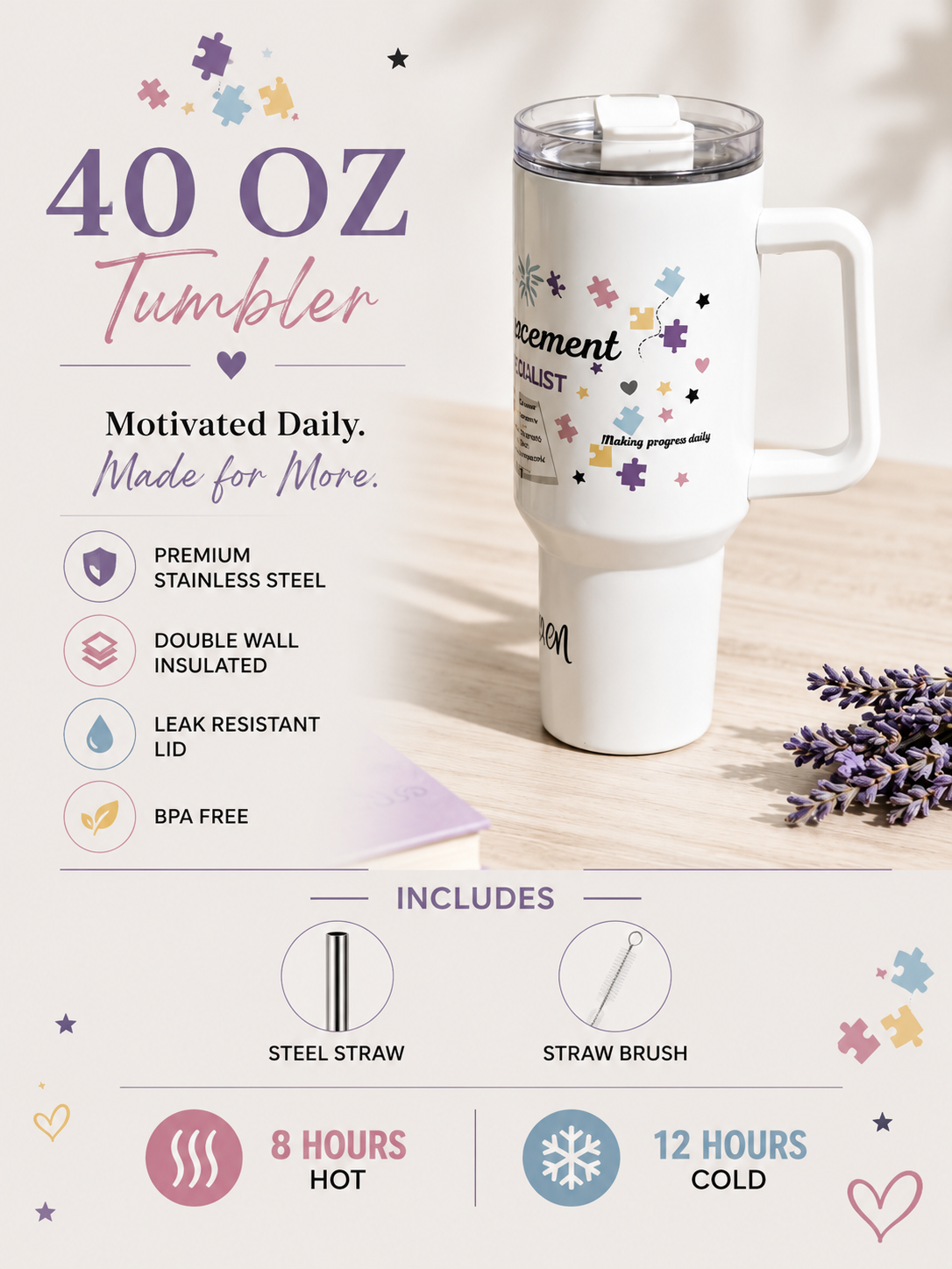 Arise & Bloom ABA, RBT White 40 oz Reinforcement Special Funny Tumbler