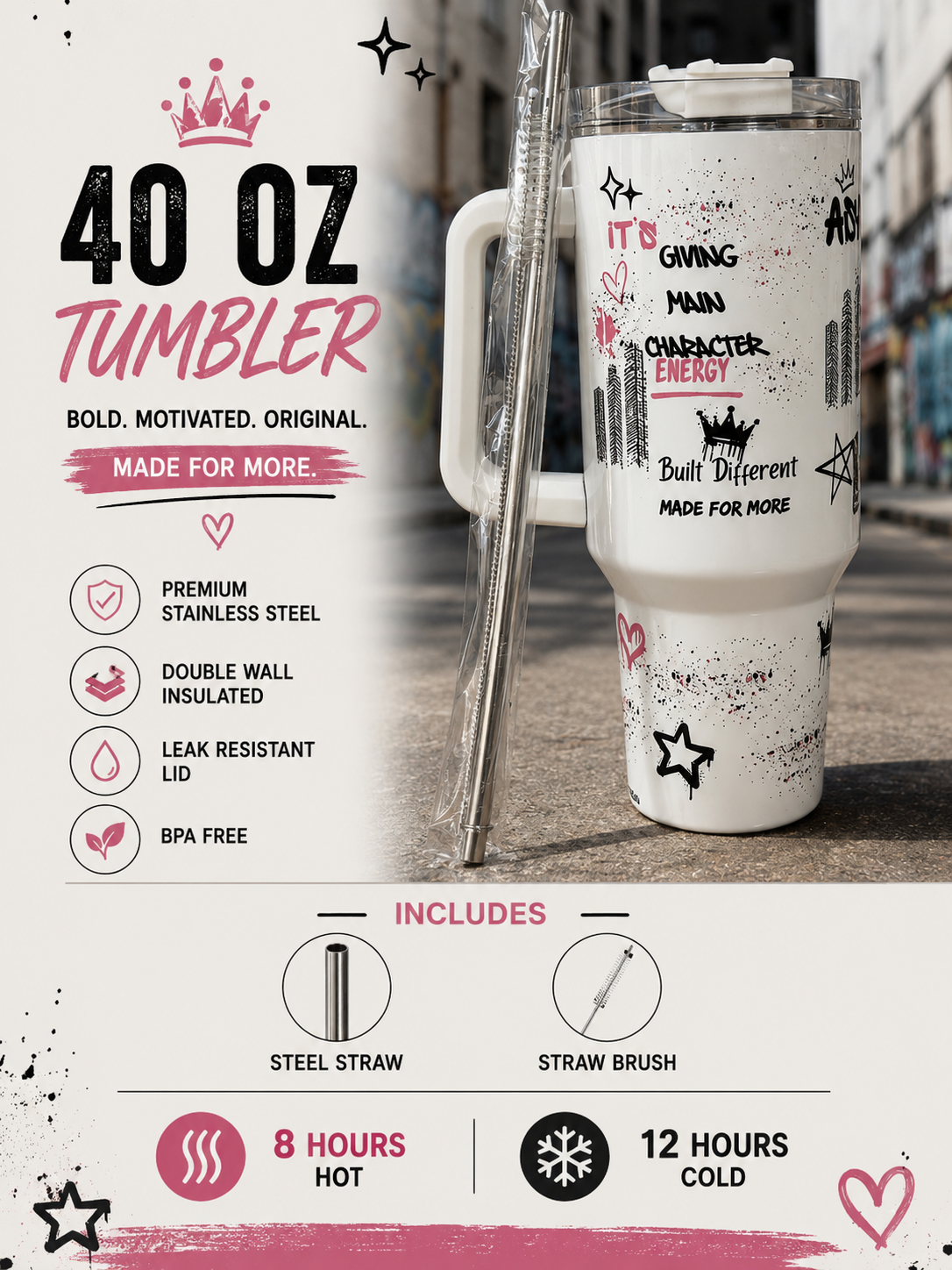 Arise & Bloom BratZ Doll 40 oz White Tumbler
