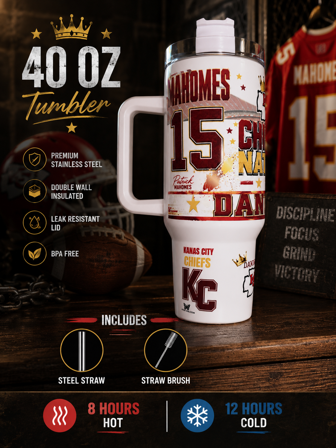 Arise & Bloom Kansas City Chiefs 40 oz White Tumbler