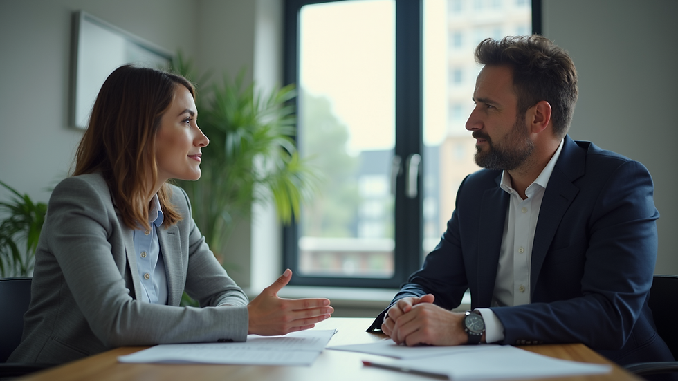 Eye-level view of a consultant discussing strategies with a business owner