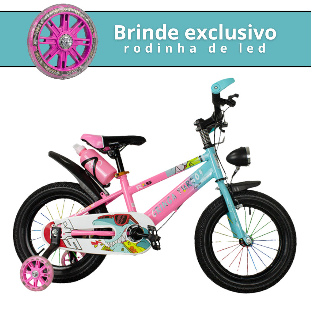 Bicicleta Infantil Aro 20 Rosa 6 a 10 Anos Estilo Shark com LED + Pneu Grosso +