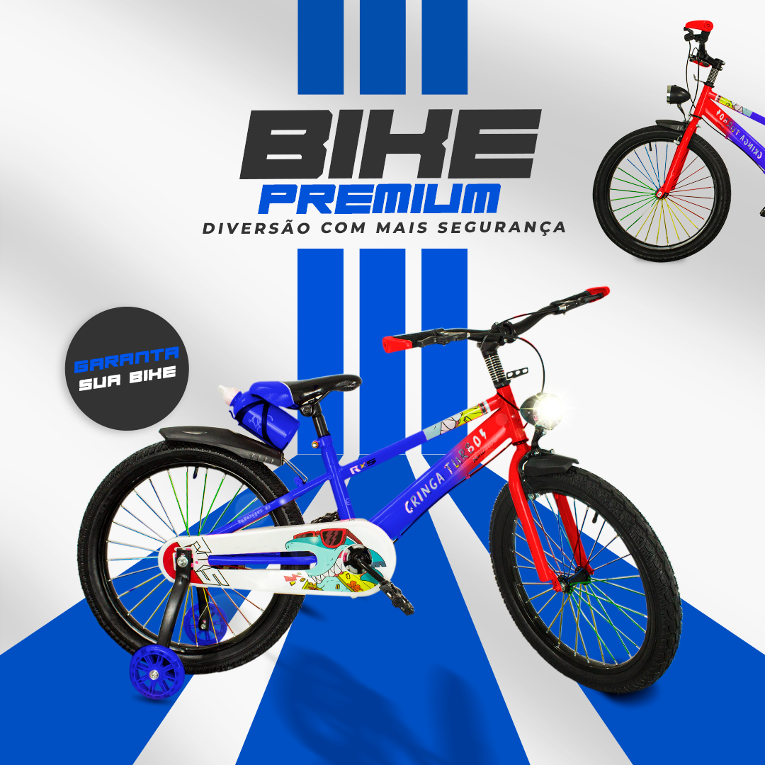 Bicicleta Infantil Aro 20 Azul 6 a 10 Anos Estilo Shark com LED + Pneu Grosso +