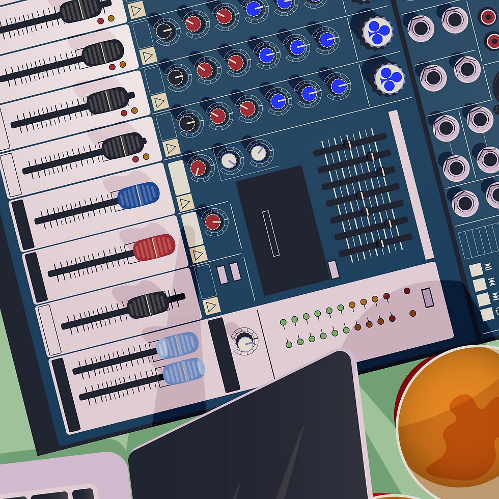 vector art illustration of dj music mixing table