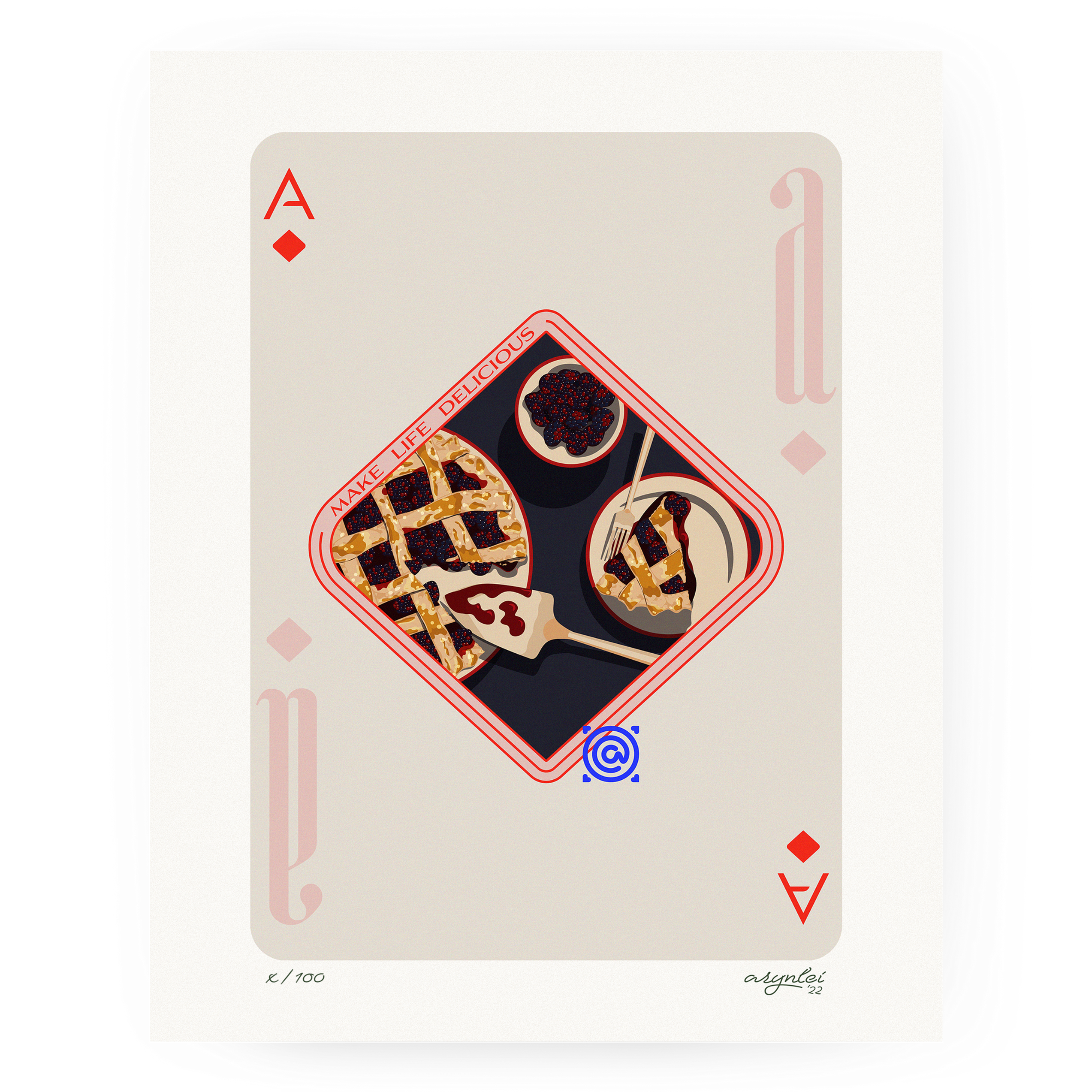 ace of diamonds playing card art print with blackberry pie