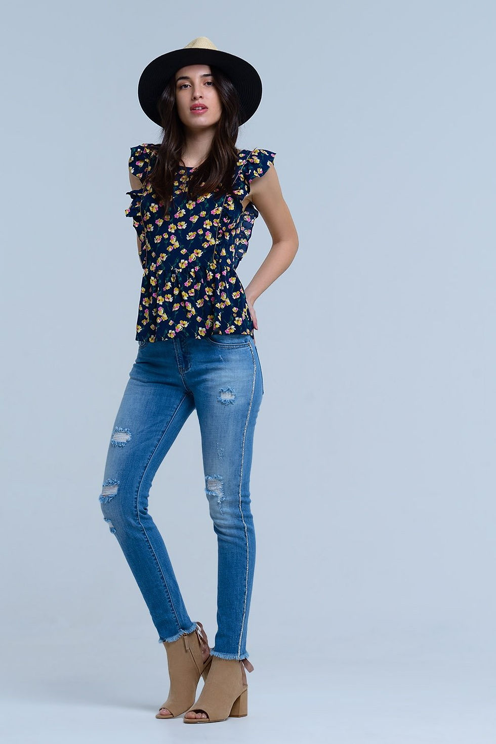 Miniaturbild: Navy Crossed Back Shirt With Ruffles