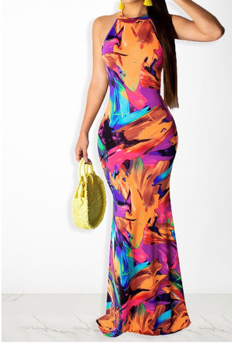 white christmas dresses Black Tie Dye Cut Out Maxi Dress main image 0