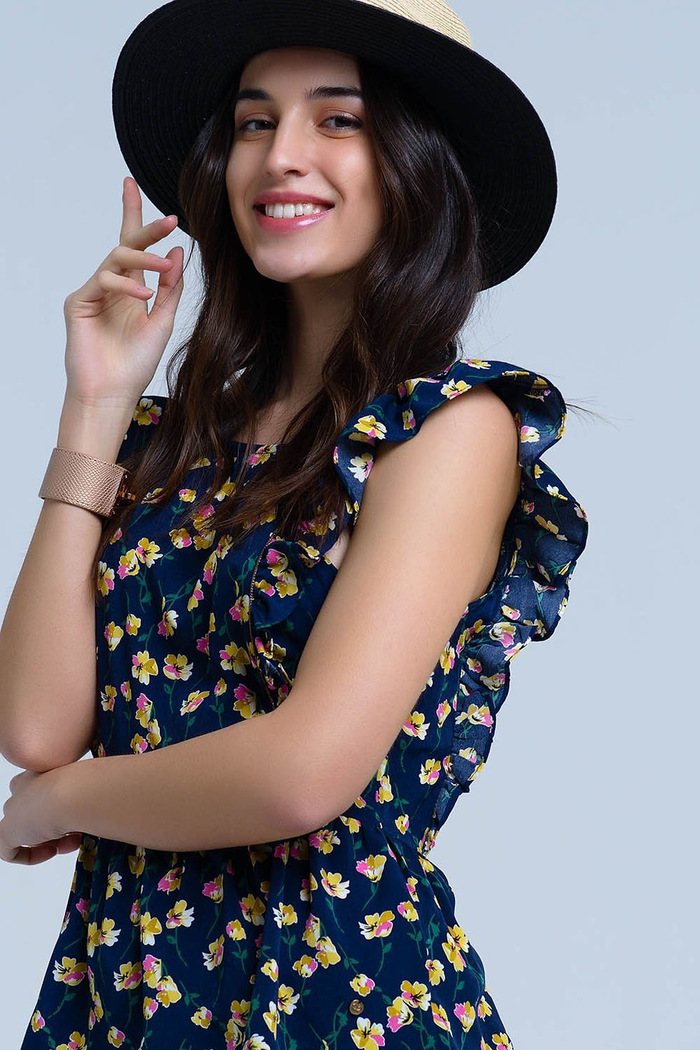 Miniaturbild: Navy Crossed Back Shirt With Ruffles
