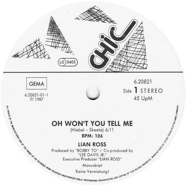 Miniatura: Lian Ross – Oh Won’t You Tell Me | 12" Maxi-Single