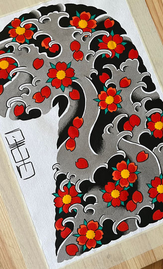 japanische sakura blumen gemalt mit washi papier und tinte in berlin bei sergi esparo tattoo aka yobori berlin
